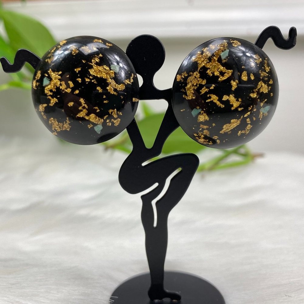 Vintage Lucite and Gold Foil Round Screw Back Earrings